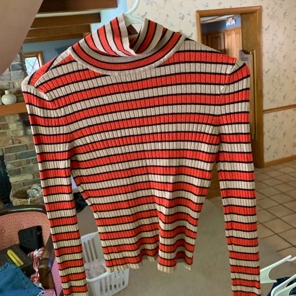 Stripped short turtle neck